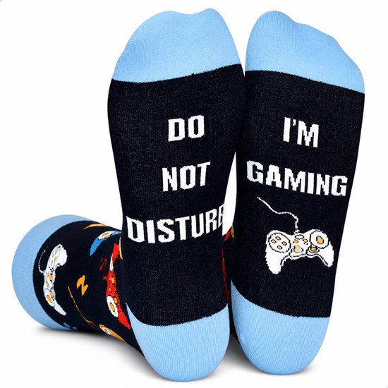 Funny Chaussettes Gaming - Bleu clair - Ne pas déranger - Taille unique - Cadeau homme - Chaussettes d'intérieur - Pendaison de crémaillère - Anniversaire - Sinterklaas & Noël