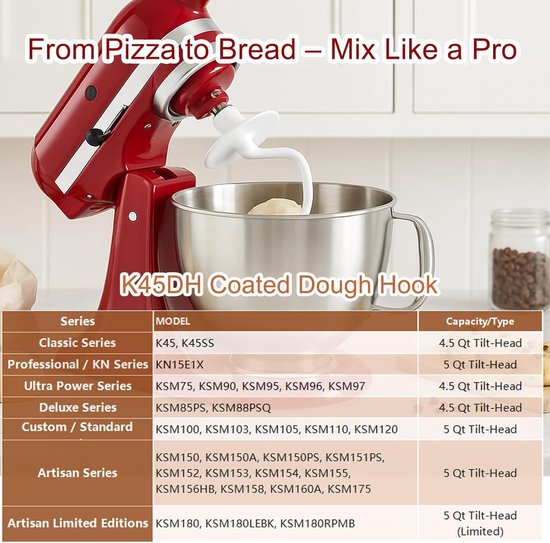 Kneedhaak Keukenmachine - Deegmixer Haak - Brood Deeg Maken - Roestvrij Staal - 4.5 QT - Zilver — afbeelding 4