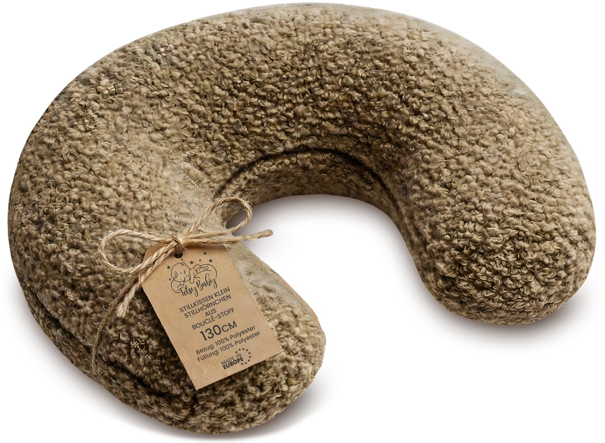 Voedingskussen baby 130 cm C-vorm borstvoedingskussen Nursing Pillow – afneembare Bouclé hoes ergonomisch wasbaar pasgeboren zacht ademend – OEKO-TEX gecertificeerd Donkerbeige