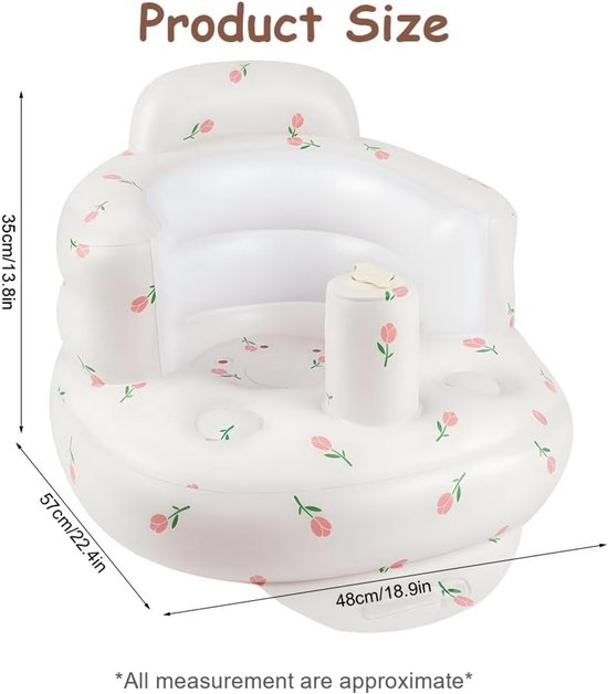 Opblaasbare Babystoel, Babybank met Rugondersteuning voor Baby's vanaf 3 Maanden, Zomer Opblaasbare Babystoel om op te Zitten, Babyshowerstoel, Babystoel voor Buiten, Tulppatroon — afbeelding 2