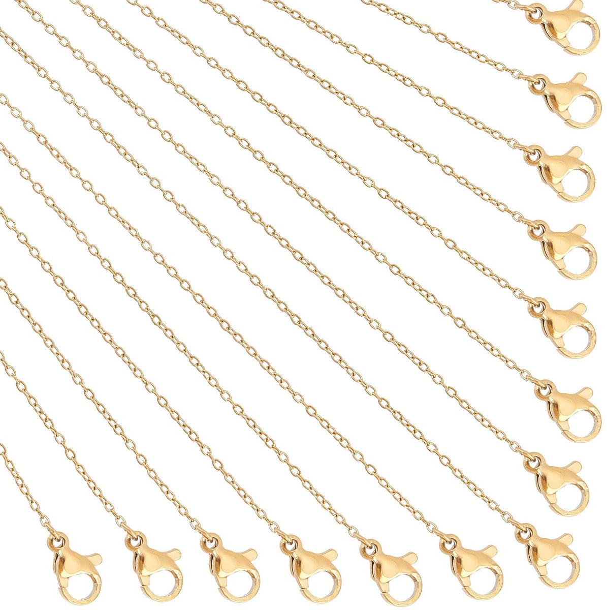 20 strengen 18 inch (46cm) roestvrijstalen kabel ketting kettingen met kreeft sluitingen voor ketting sieraden maken, gouden