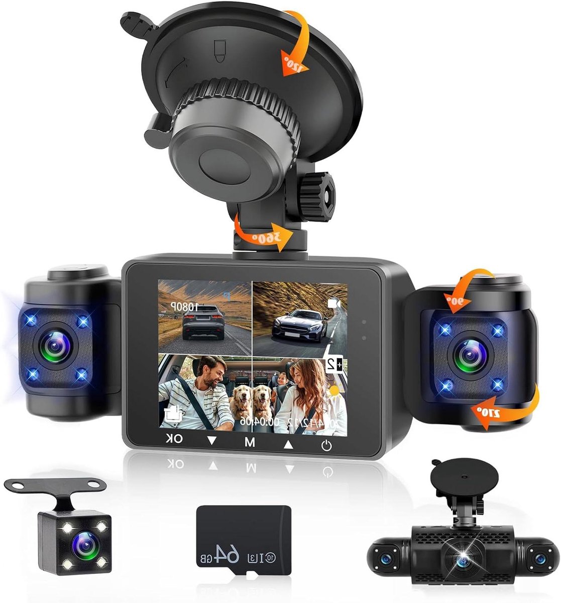 Dashcam 360 Graden - Autocamera Rijcamera - Veilig Autorijden - 3 Inch LCD Scherm - Niet gespecificeerd - Zwart