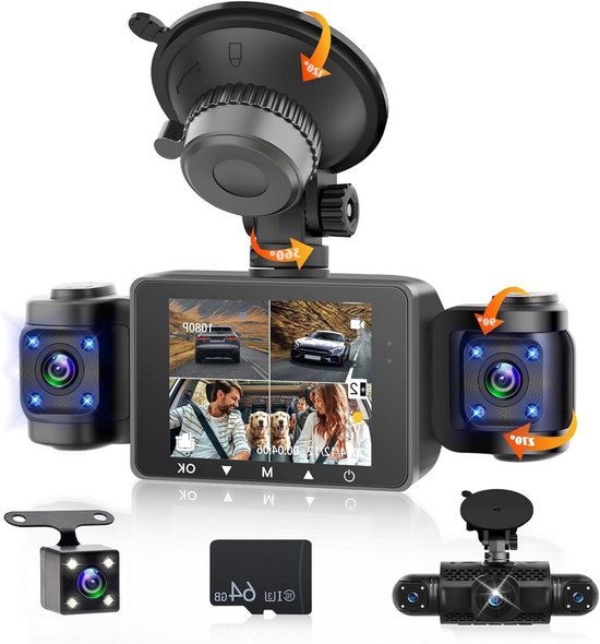 Dashcam 360 Graden - Autocamera Rijcamera - Veilig Autorijden - 3 Inch LCD Scherm - Niet gespecificeerd - Zwart