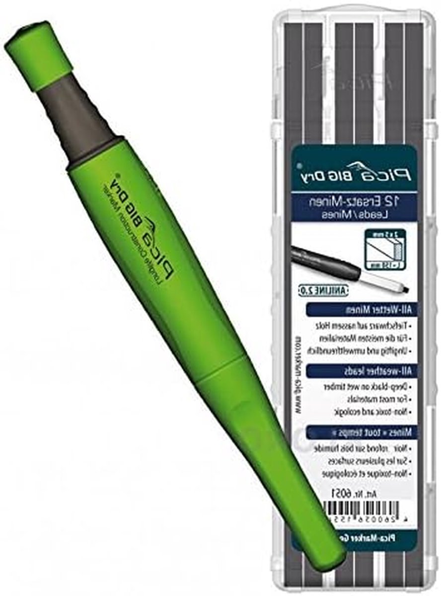 Bouwmarker Set - Steenhouwerspotlood Marker - Markeren op ruw materiaal - Automatische stifttoevoer - 2x5 mm stift - Groen Zwart