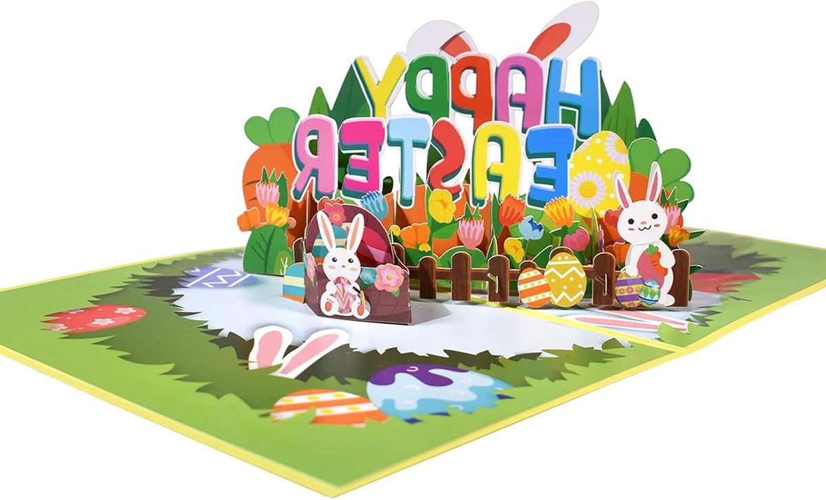 Paaskaart - Wenskaart Pop-up - Paasgroeten Uiten - 3D Verrassingseffect - 15x20cm - Vrolijk Pasen