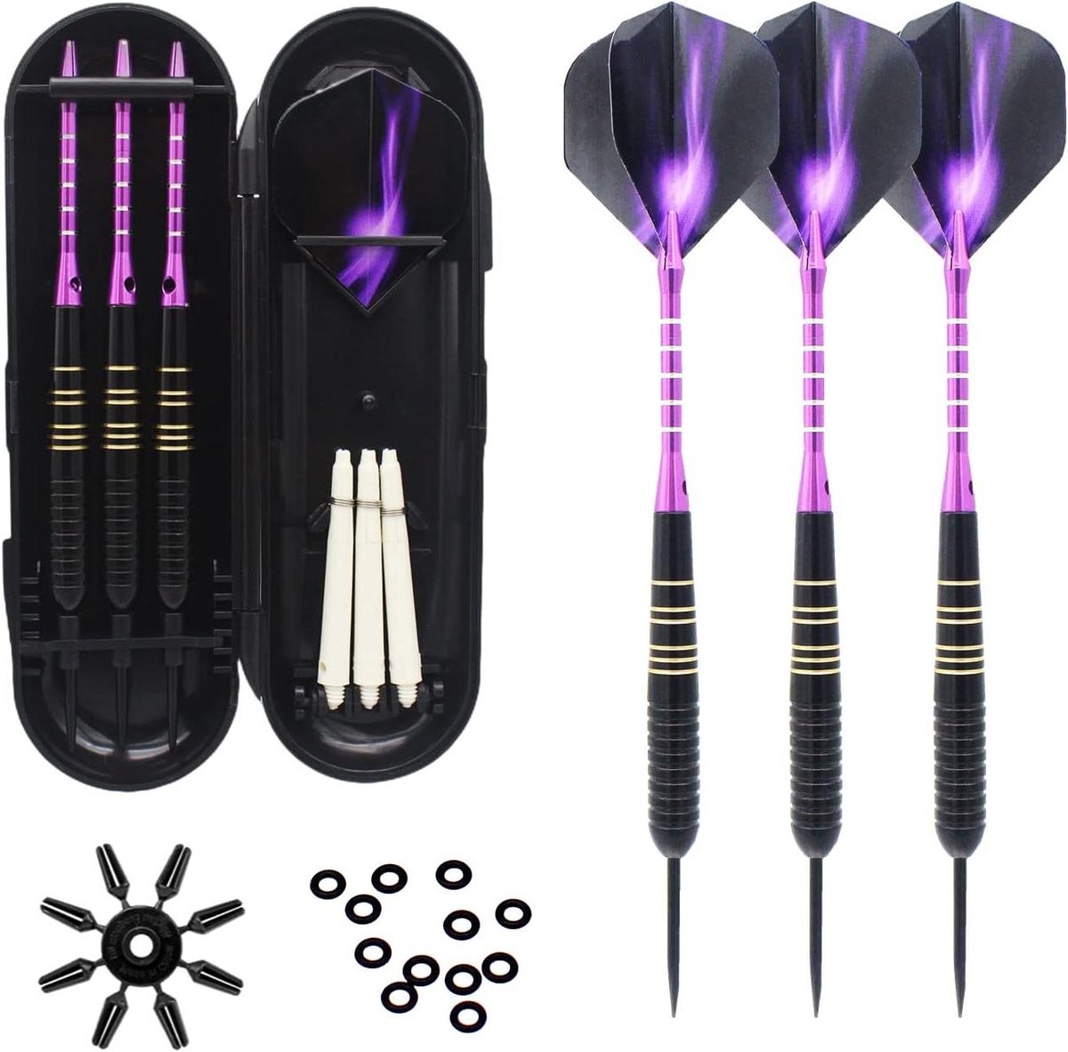 Steel Tip Darts - Professionele Pijltjes - Precisie Werpen - Messing Barrels - 23g - Paars