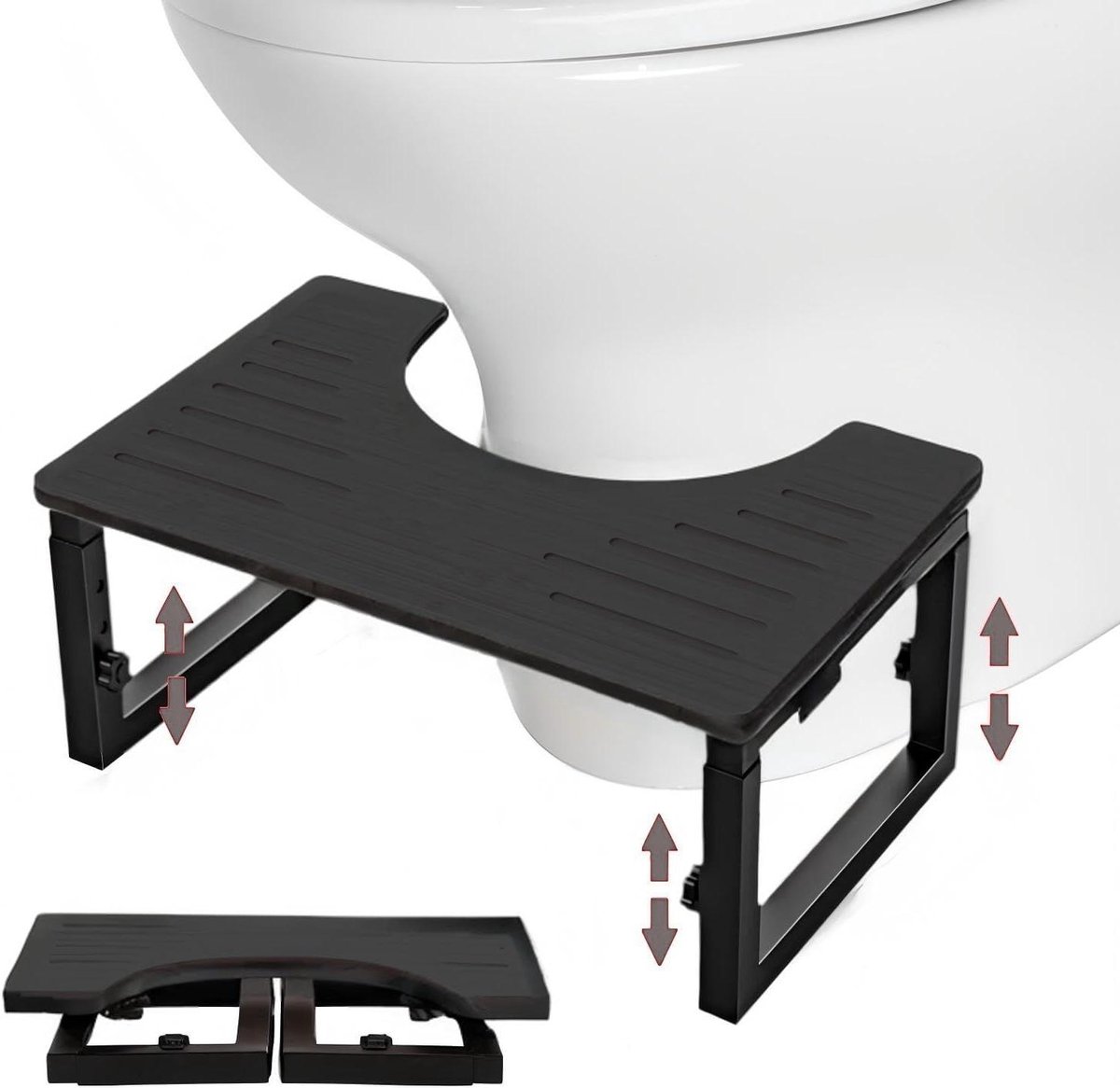 Toiletkruk - Kruk toilet voetenbank - Ontlasten - In hoogte verstelbaar - 18-22 cm hoogte - Zwart