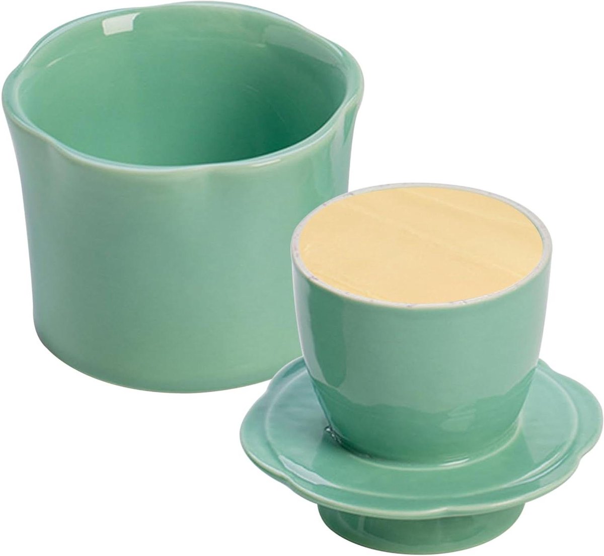 Water Butter Dish - Keramiek Boterhouder - Boter Bewaren - Waterdichte Opslag - 150 ml - Groen