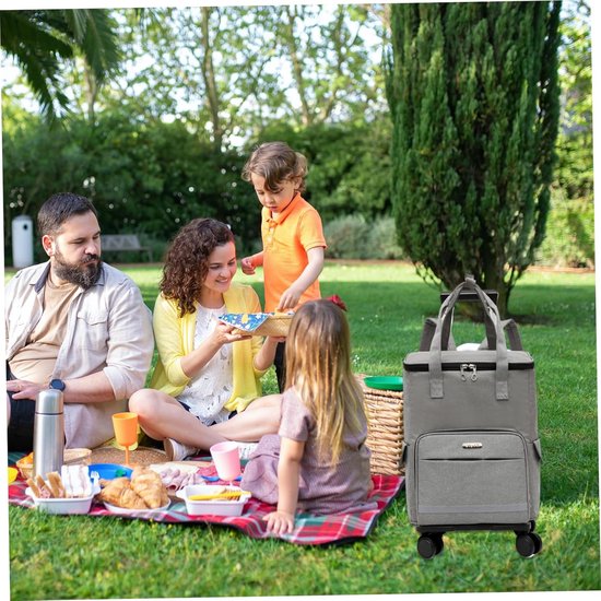 Koelbox met Wielen - Koeltas Trolley - Boodschappen Vervoeren - Waterdicht Oxford Materiaal - 35x21x45 cm - Grijs — afbeelding 5