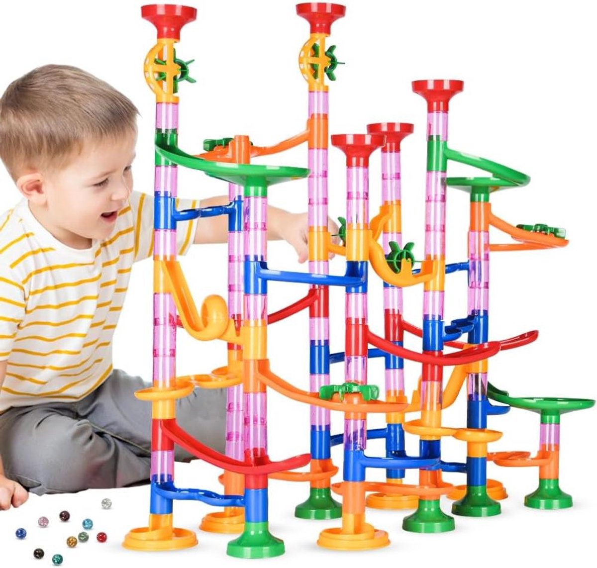 Knikkerbaan Set - Knikkerbaan Speelgoed - STEM Leren - 143 Delen Inclusief Lichtgevende Knikkers - 40 x 545 cm - Veelkleurig
