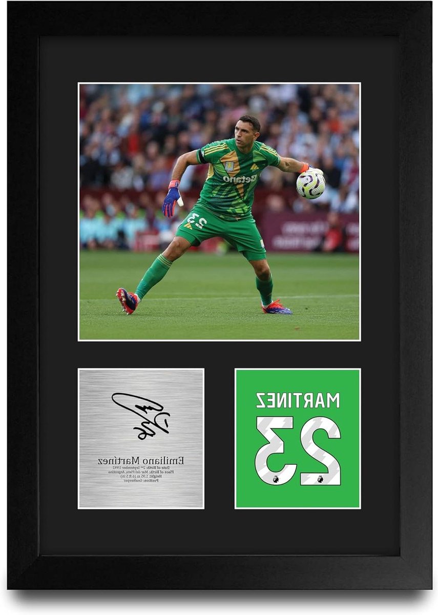 Voetbal Poster - Sport Print Wanddecoratie - Cadeau voor Fans - Gedrukte Handtekening Replica - A4 Ingelijst - Zwart