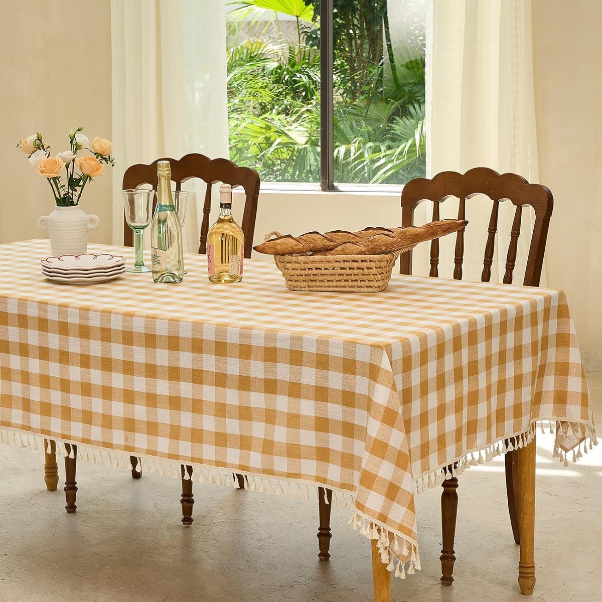 Ruit Tafelkleed - Gingham Kleed - Keuken Decoratie - Katoen Blend Stof - 140 x 178 cm - Geel Wit