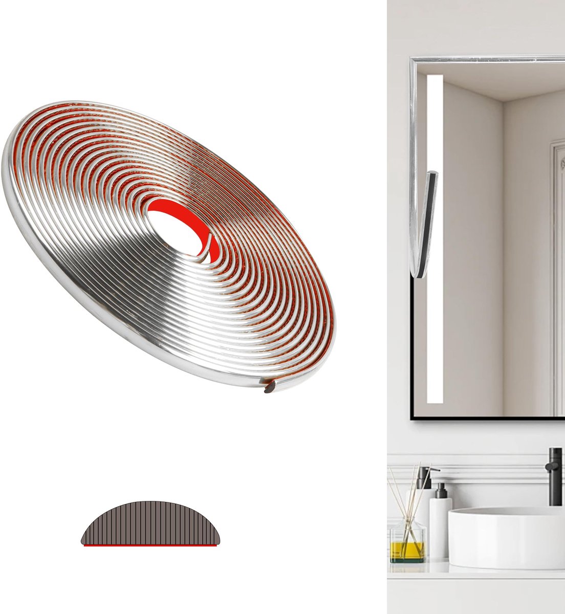 PVC Zelfklevende Wandrandstrips, Zelfklevende Lijstwerk, Flexibele Decoratieve Strip Voor Muren, Plafonds, Vloeren, Kasten, Tegels, Spiegel(600cm, Zilver)