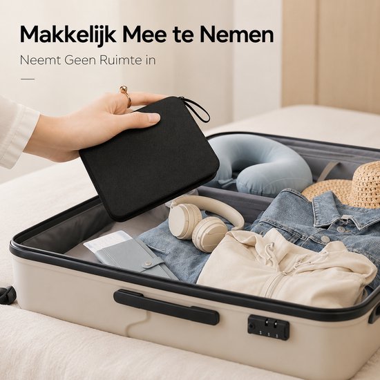 Een zwarte naaiset wordt in een koffer gelegd.