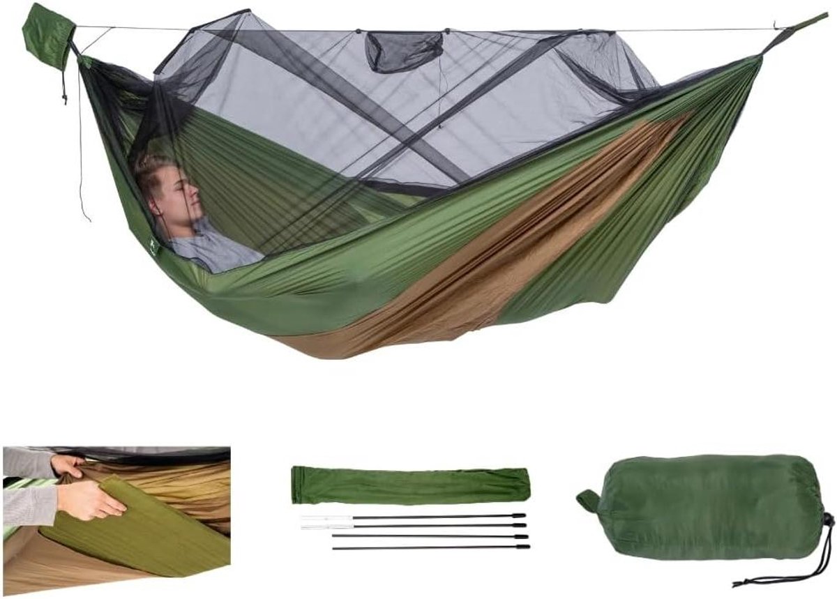 Outdoor Hangmat - Kampeerhangmat Reishangmat - Ontspannen Buiten - Met Muggennet - 305 x 160 cm - Groen