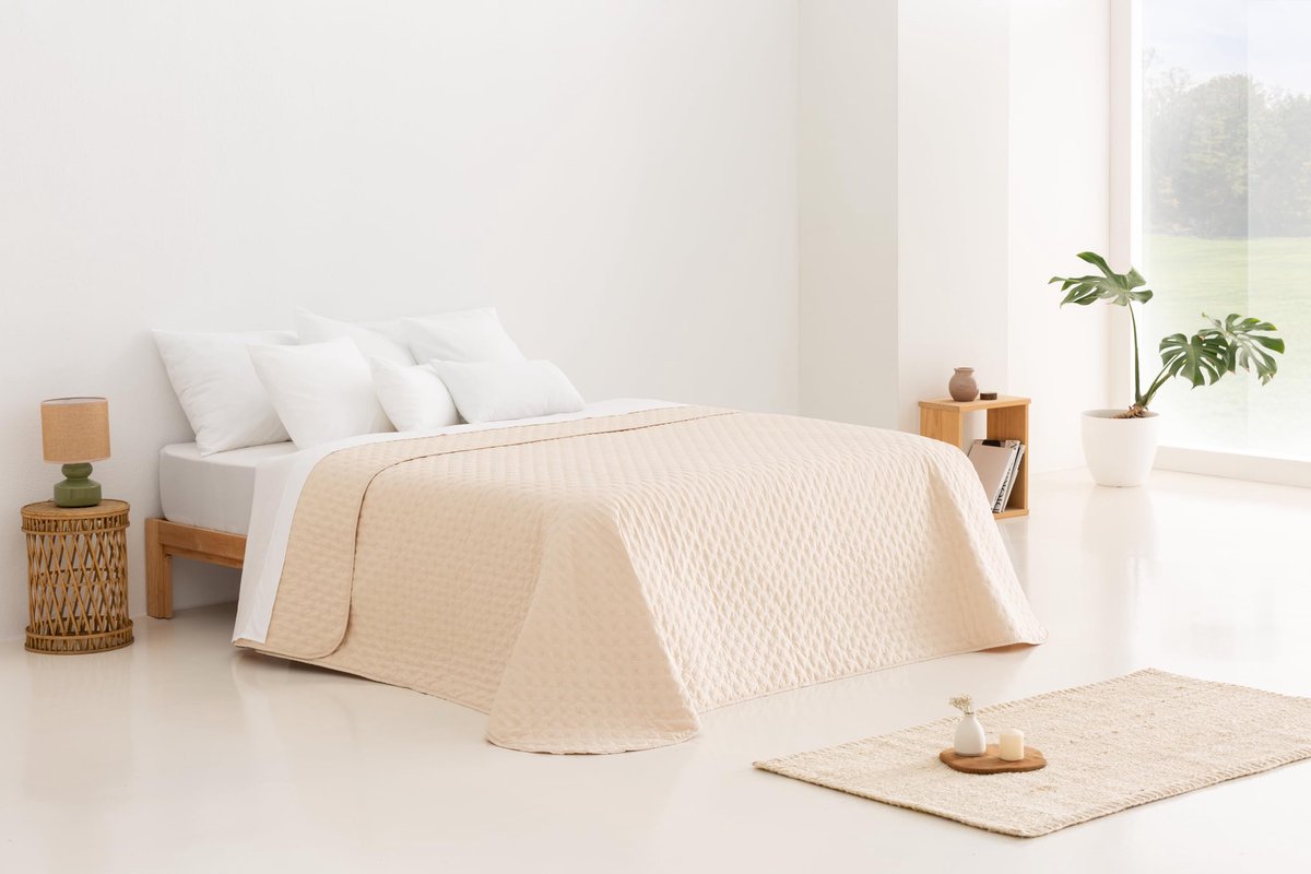 Fijne sprei met sterdesign, voor lente, zomer, herfst en winter, 100% microvezel, extra zacht, multifunctioneel dekbed, 80/90-180 x 260 cm, beige