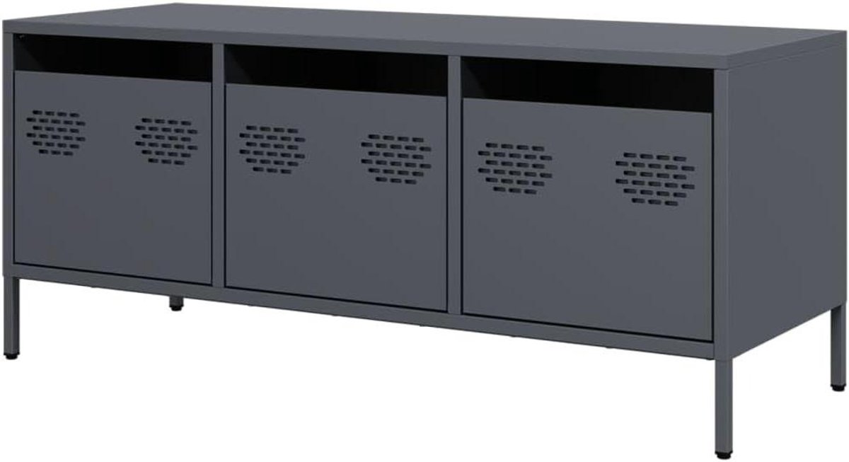 TV Kast - Mediabureau Dressoir - Woonkamer Inrichten - Koudgewalst Staal - 101.5x39x43.5 cm - Antraciet
