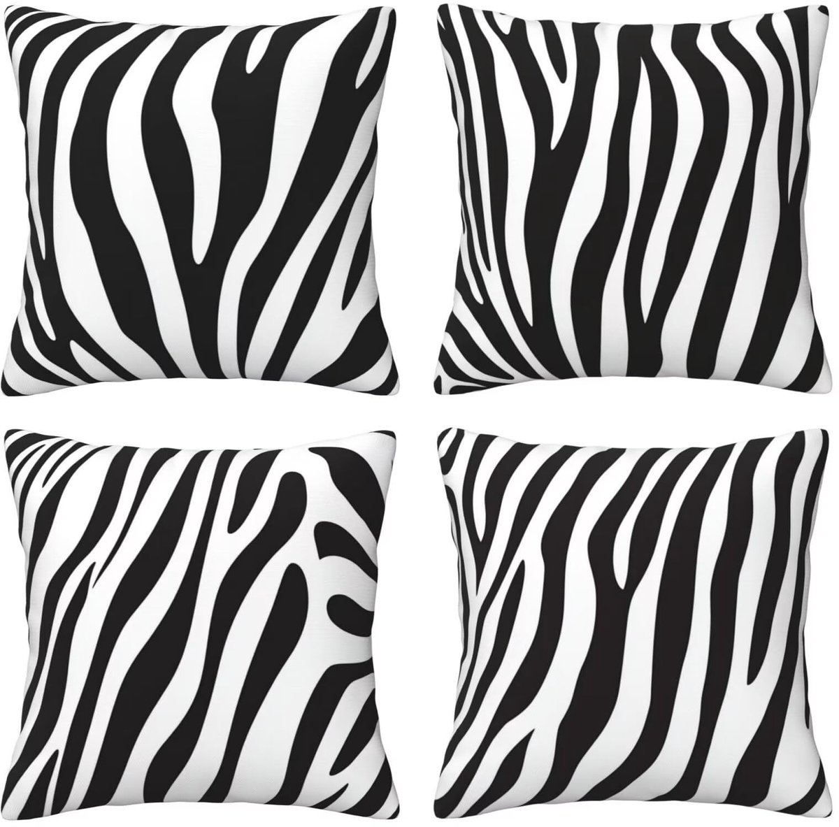 Kussenhoezen voor bank, 65 x 65 cm, set van 4, fluwelen met verborgen ritssluiting, zwart-witte strepen, vierkant, voor bank, woonkamer, slaapkamer en stoel, decoratief, I4091