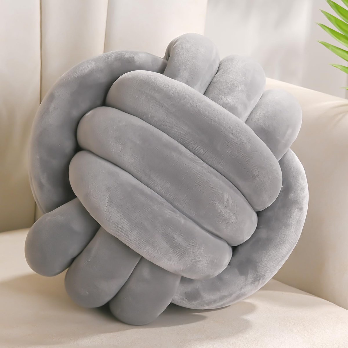 Knoopkussen, decoratief kussen, donkergrijs, sierkussen esthetisch sofakussen van fluweel, decoratief kussen, rond, voor kinderen, slaapkamer, cadeau 28 cm