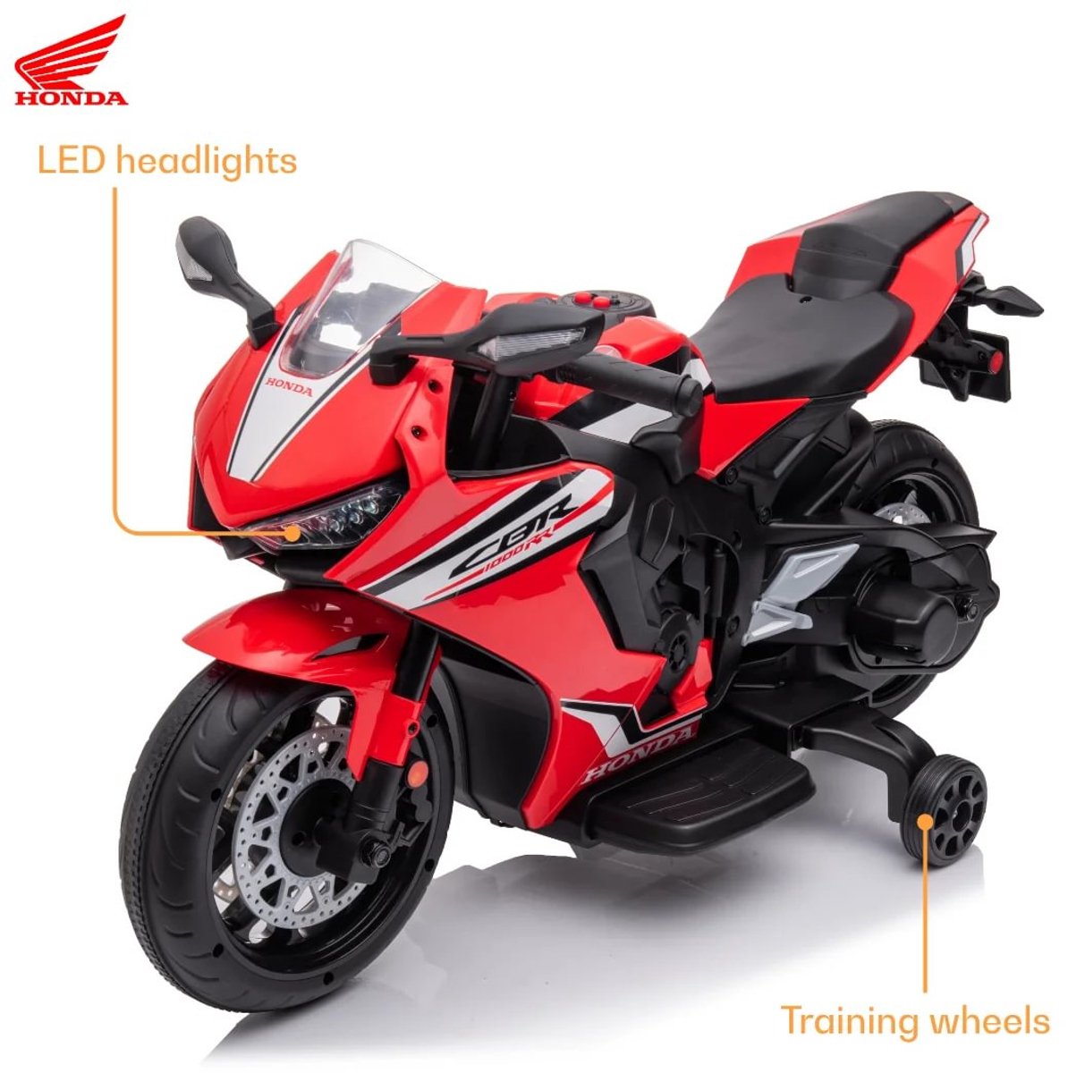 Honda CBR 1000RR Full Option Elektrische Kindermotor 2 tot 5 jaar – Officieel Gelicentieerde Motor met LED-Koplamp & Claxon – Li-ion Kindermotor met Verwijderbare Zijwieltjes & Realistische Geluiden – Rood — afbeelding 2