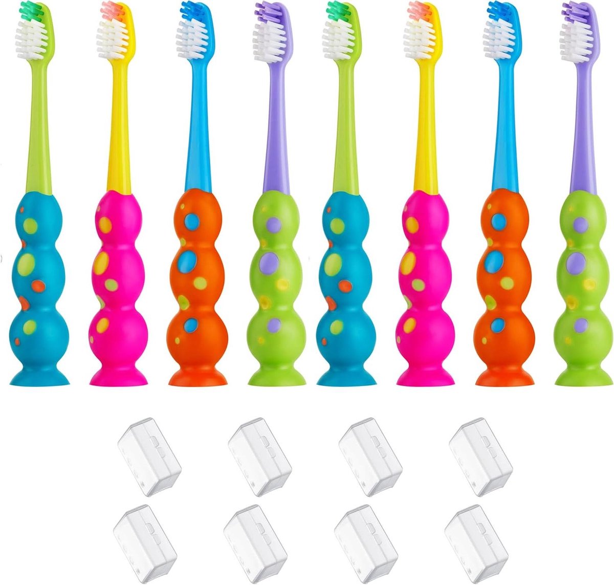 Kindertandenborstel Set - Zachte Borstels - Dagelijkse Mondhygiëne - Met Zuignap - 8 Stuks - Multi-Color