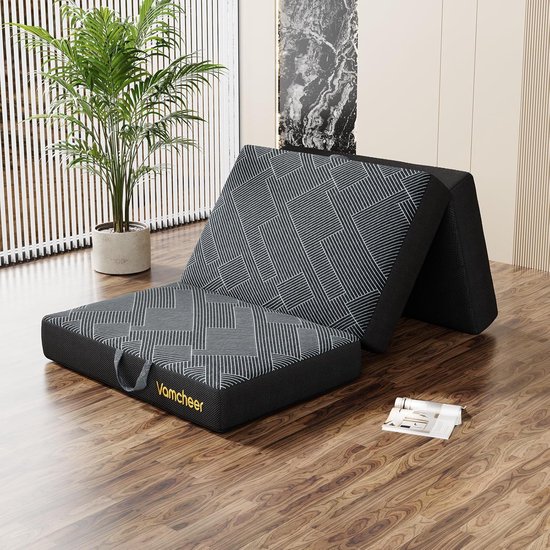 Gastenmatras - Opklapbaar bed - Logeren en reizen - Extra dik 15 cm - 90 x 200 cm - Grijs — afbeelding 3