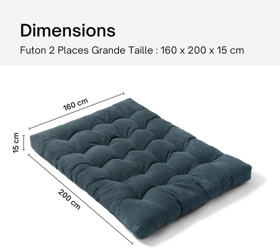 Futon Matras - Vloermatras Bank - Comfortabel Slapen - Zachte Corduroy Stof - 160x200 cm - Donkerblauw — afbeelding 4