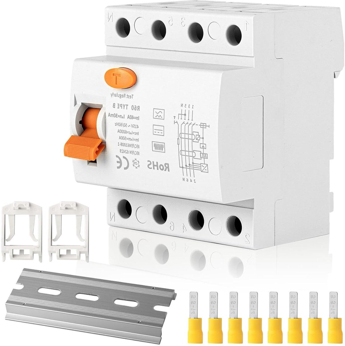 Stroomonderbreker Type B - Aardlekbeveiliging RCD - Elektrische Installaties Beveiligen - Allstroomgevoelig DC - 40A 30mA - Grijs