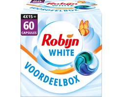 Robijn Wasmiddel - 4-in-1 Wascapsules - Stralend Wit - 4 x 15 stuks - 60 Wasbeurten - Voordeelverpakking