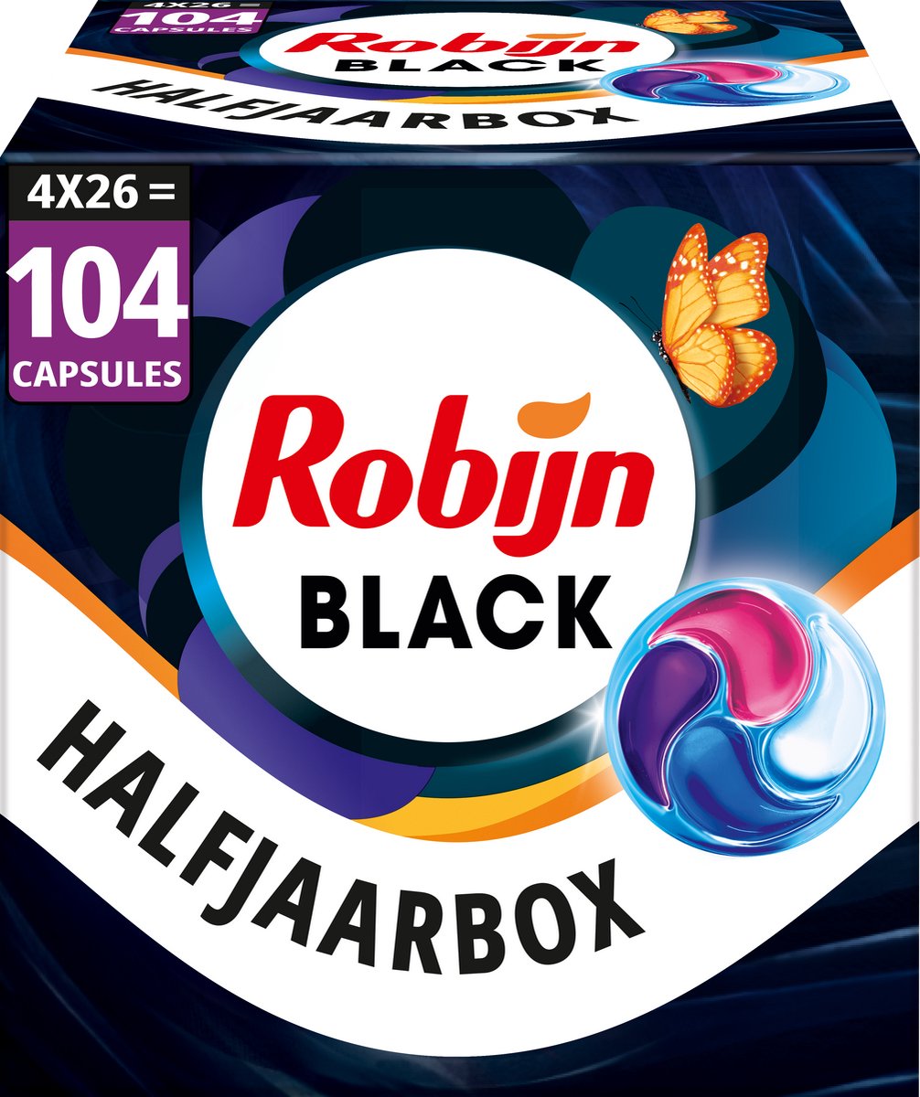 Robijn Wasmiddel - 4-in-1 Wascapsules - Black Velvet - 4 x 26 stuks - 104 Wasbeurten - Voordeelverpakking