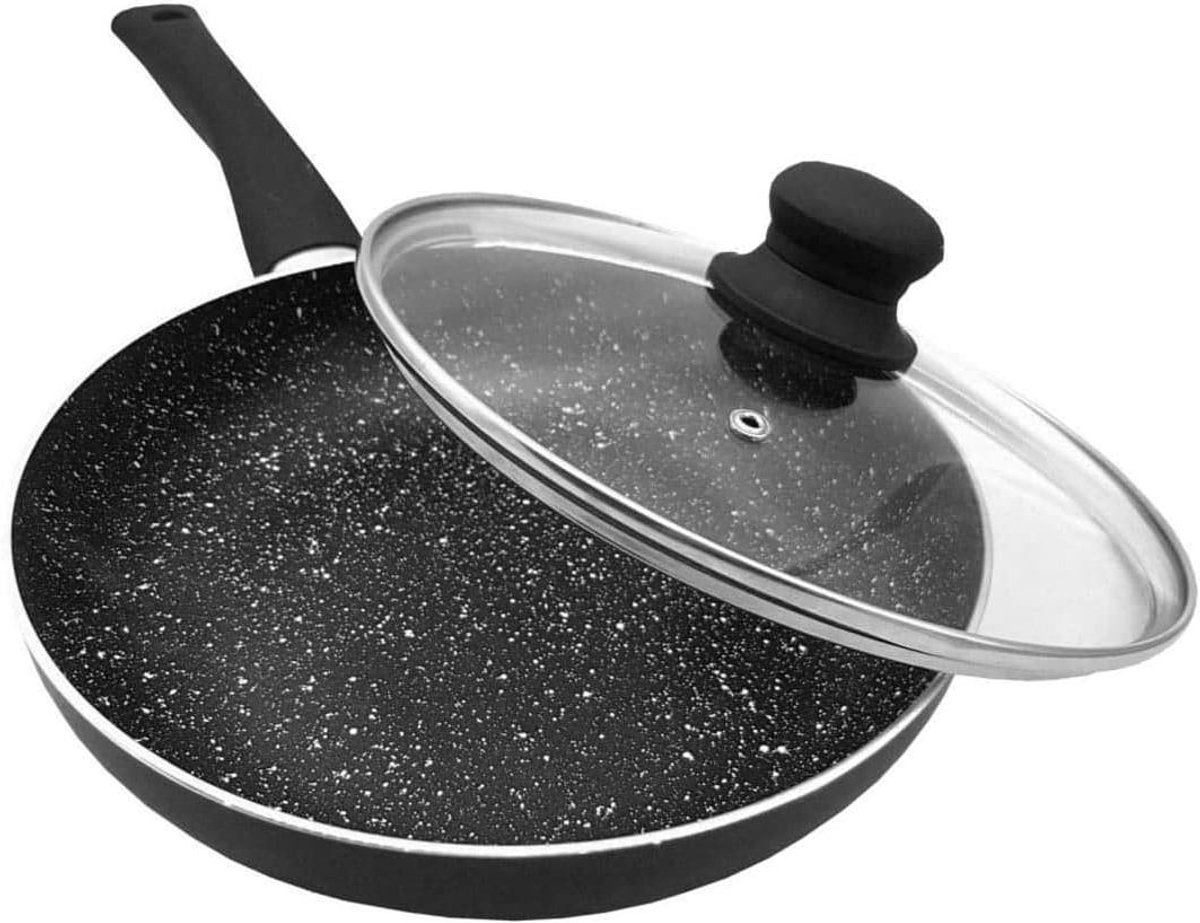 Koekenpan met deksel - Koekenpan - Bakken en braden - Krasbestendig oppervlak - Ø 26 cm - Zwart