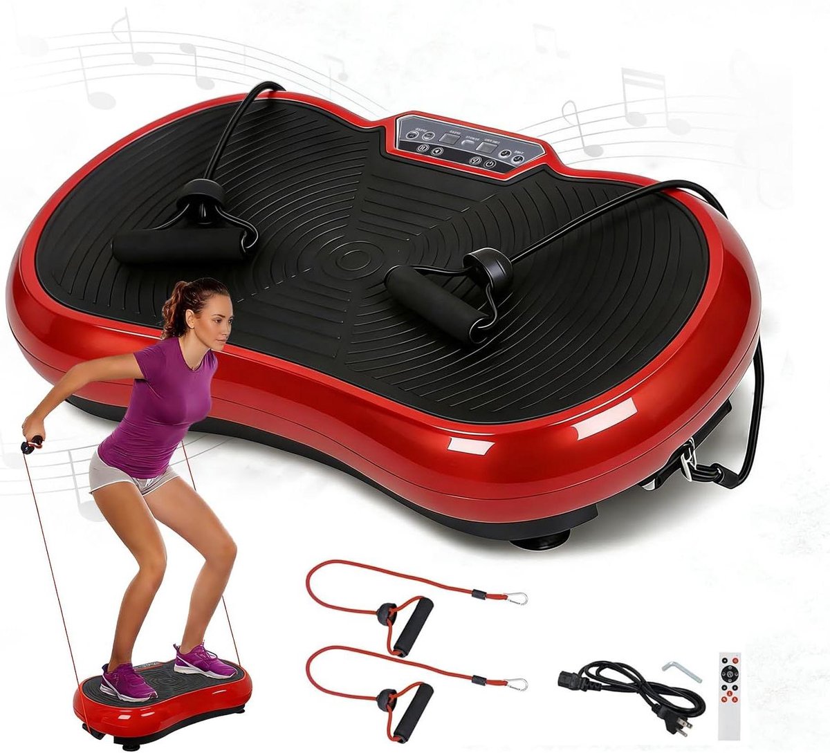 Vibratieplatform - Trilplaat Fitness - Thuis Sporten - Full Body Workout - 61 x 36 x 16 cm - Zwart Rood