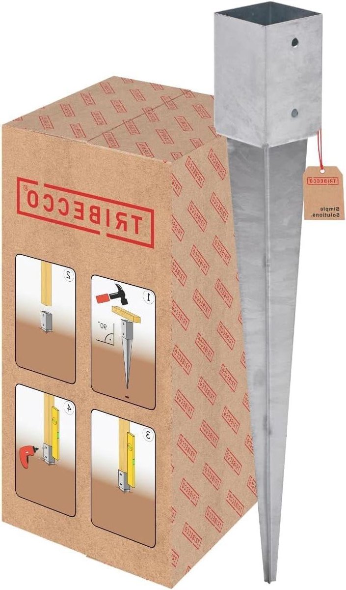 Paal Grondanker - Paalhouder Staal - Tuin Omheinen - Slagvast Thermisch Verzinkt - 91x91mm 750mm - Zilver