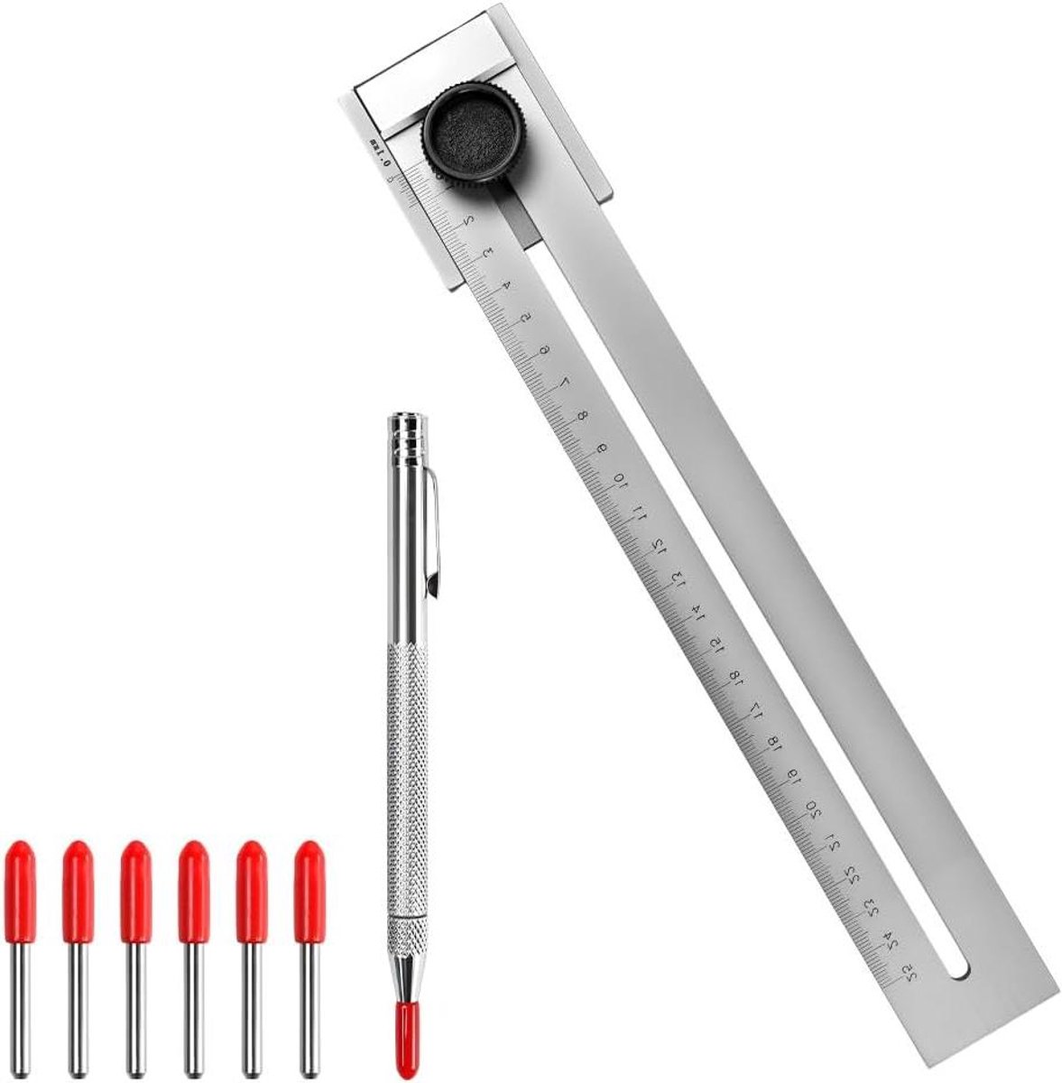 Markeerliniaal Set - Metaal Liniaal Scribe - Nauwkeurig Markeren - Wolfraamcarbide Punten - 0-250 mm - Zilver