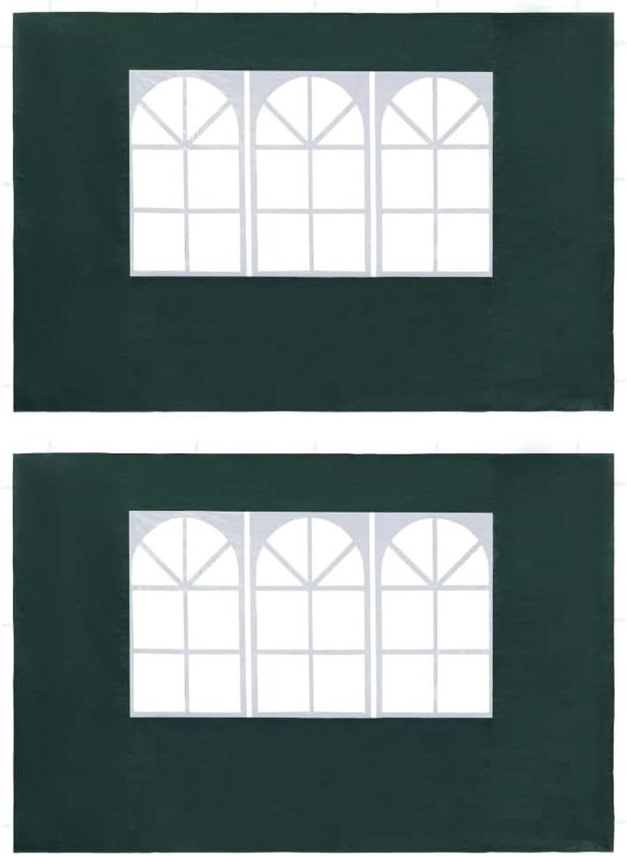 Zijwand voor Partytent - Tentpaneel Luifel - Feestelijke Beschutting - Met Decoratieve Ramen - 2 stuks - Groen