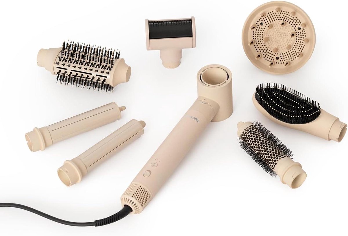 Haardroger met Accessoires - Stijltang Föhn - Haar Stylen - 8-in-1 Opzetstukken - 1400 W - Zandkleurig