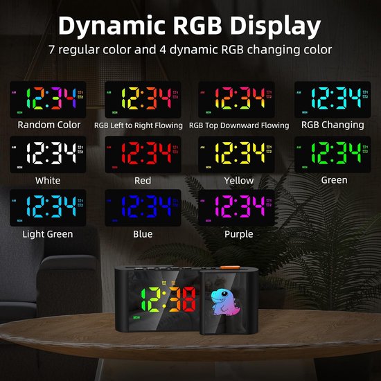 Digitale Wekker - Kinderwekker Nachtlampje - Wakker Worden - RGB Kleurendisplay - 18 x 55 x 8 cm - Zwart — afbeelding 4