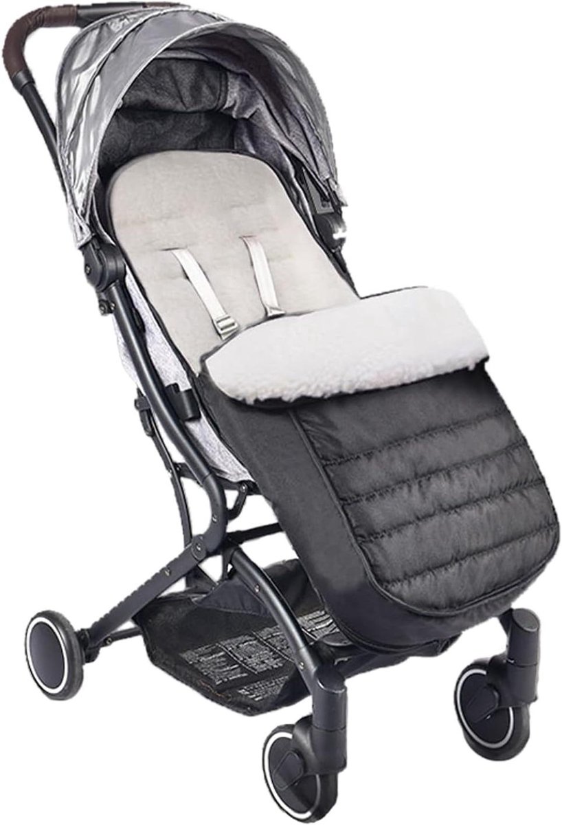 Baby Voetenzak - Winterzak Kinderwagen - Warm Houden Baby - Water- en Winddicht - Large - Zwart met Wit Fleece