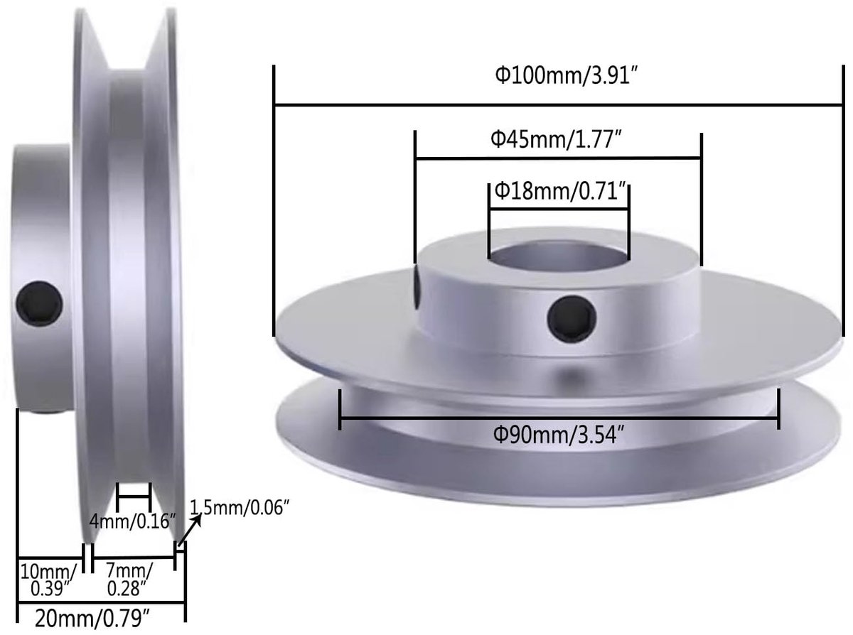 buitendiameter 100 mm enkele groef katrol 18 mm vaste boring katrol voor boormachine 6MM PU ronde riem