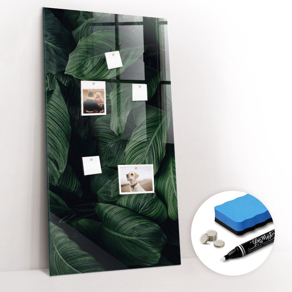 Tulup Whitebord - bladeren van jungleplanten - 60 x 120 cm - Groente Metalen magneetborden met lijst - Gratis 5 Sterke Magneten + Whiteboard Marker & Wisser - Minimalistisch Prikbord - Foto Magneetbord - Organiseer Je Bureau