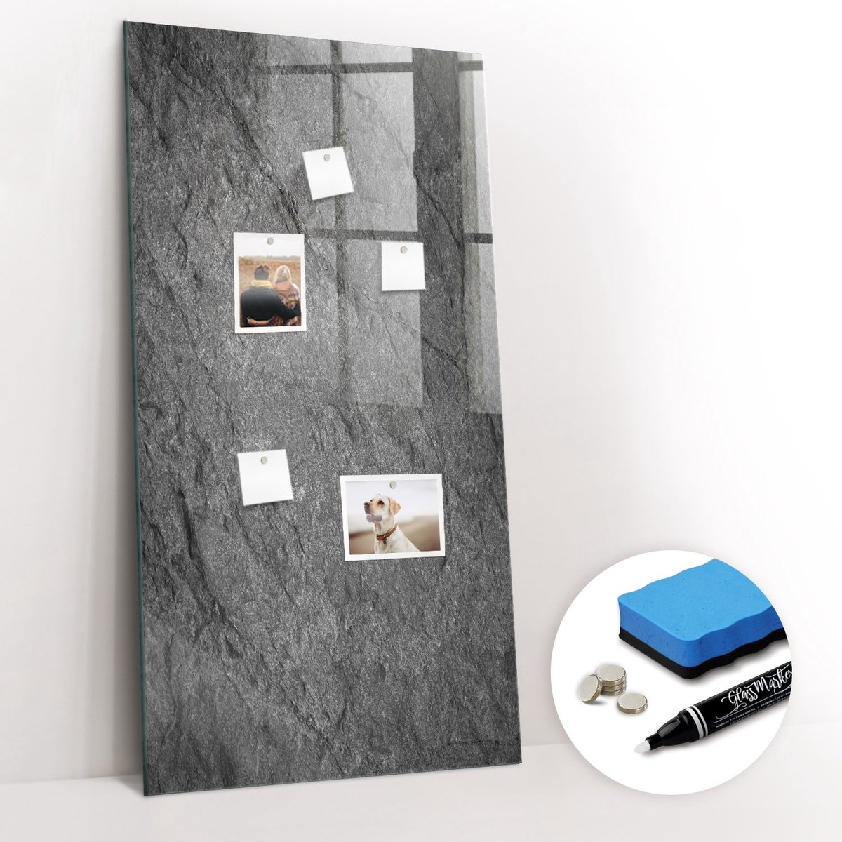 Tulup Whitebord - Rotsstructuur - 60 x 120 cm - Zwart Magnetic Board - Gratis 5 Sterke Magneten + Whiteboard Marker & Wisser - Minimalistisch Prikbord - Magnet Board - Planning Muur