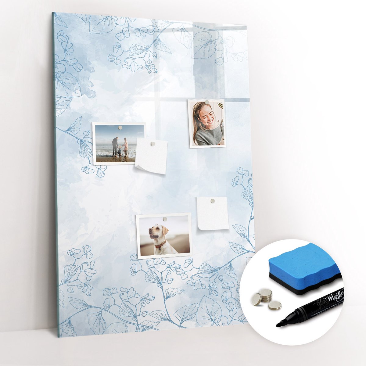 Tulup Whitebord - Schets van bloemen - 60 x 90 cm - Grijs Magnetisch Bord Kind - Gratis 5 Sterke Magneten + Whiteboard Marker & Wisser - Moderne Wanddecoratie - Memobord Keuken - Planning Muur