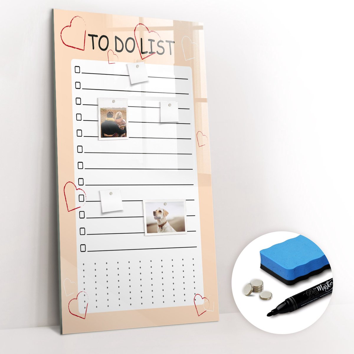 Tulup Whitebord - Home To-Do Planner - 60 x 120 cm - Oranje Magnetisch Memobord - Gratis 5 Sterke Magneten + Whiteboard Marker & Wisser - Stylish Memo Board - Magneetbord Rechthoekig - Planning Muur