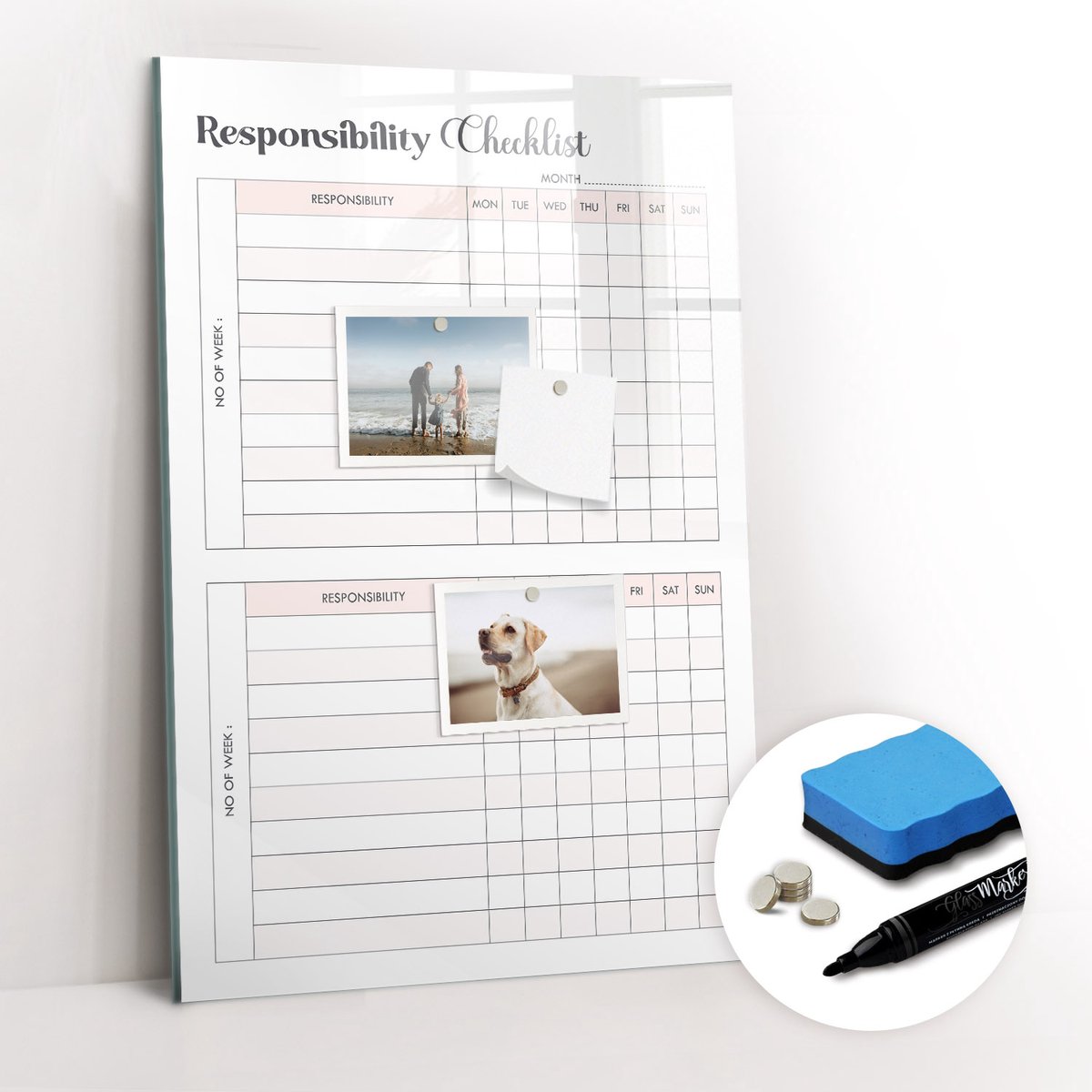Tulup Whitebord - Checklist - 40 x 60 cm - Roze Magnetisch Bord - Gratis 5 Sterke Magneten + Whiteboard Marker & Wisser - Stylish Memo Board - Magnetisch Bord Kind - Organiseer Je Bureau