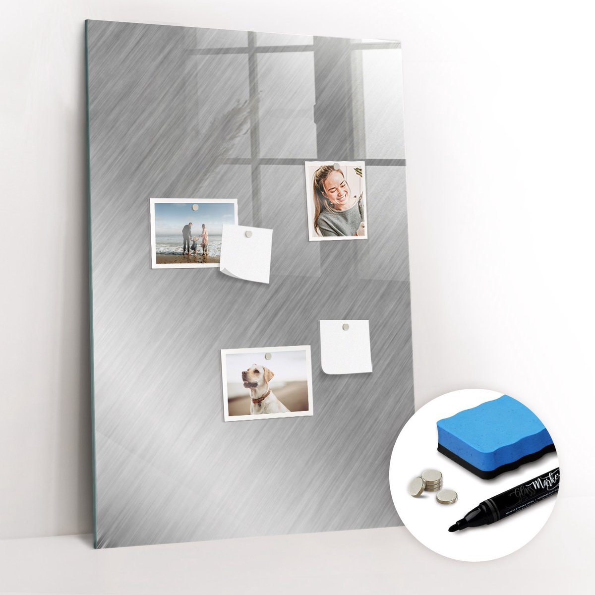 Tulup Whitebord - Metaalflits - 60 x 90 cm - Grijs Magnet Board - Gratis 5 Sterke Magneten + Whiteboard Marker & Wisser - Moderne Wanddecoratie - Magnetisch Memobord - Planning Muur