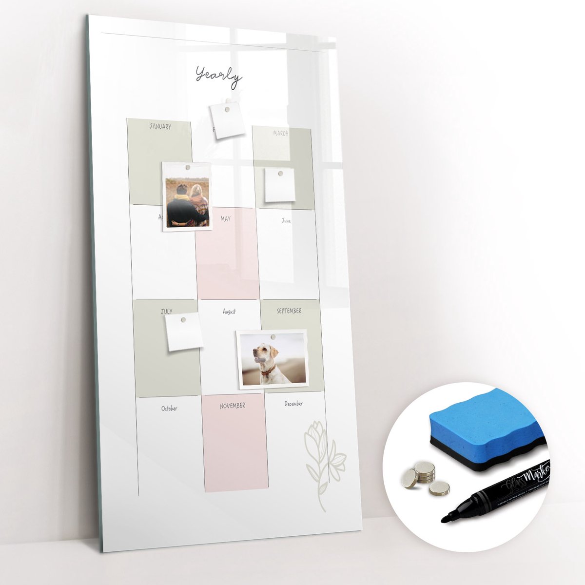 Tulup Whitebord - Jaarplanner - 60 x 120 cm - Wit Magnetisch Bord - Gratis 5 Sterke Magneten + Whiteboard Marker & Wisser - Scandinavisch Design Bord - Magneetbord Keuken - Planning Muur