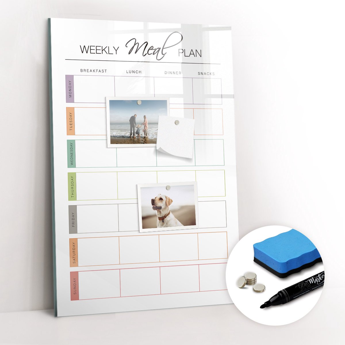 Tulup Whitebord - Wekelijks maaltijdplan Keuken - 40 x 60 cm - Veelkleurig Magneetbord Foto - Gratis 5 Sterke Magneten + Whiteboard Marker & Wisser - Interieur Accessoires Kantoor - Magnetisch Memobord - Productiviteit Tools