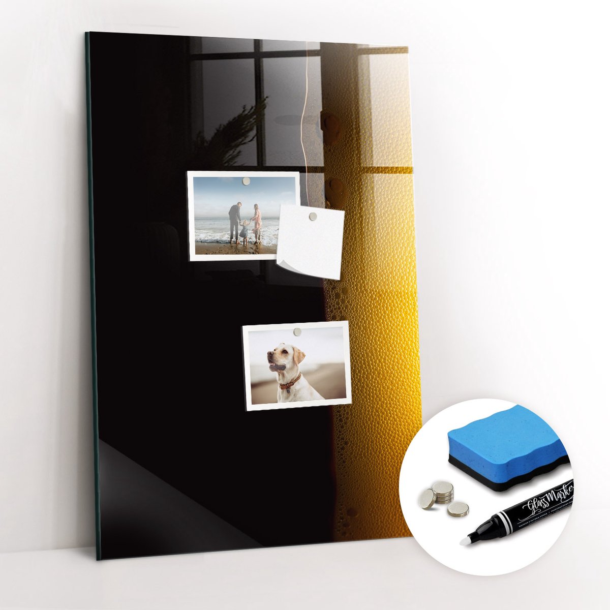 Tulup Whitebord - Donker bier - 40 x 60 cm - Zwart Magneetbord Keuken - Gratis 5 Sterke Magneten + Whiteboard Marker & Wisser - Moderne Wanddecoratie - Magnetisch Memobord - Planning Muur