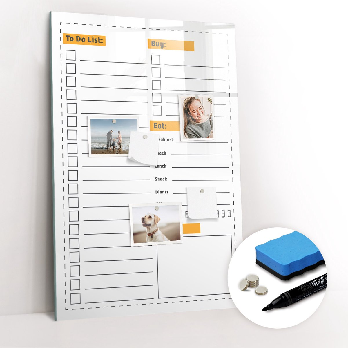 Tulup Whitebord - Algemene takenlijst - 60 x 90 cm - Wit Magneetbord Rechthoekig - Gratis 5 Sterke Magneten + Whiteboard Marker & Wisser - Industrieel Wandbord - Magneetbord Muur - Inspiratiebord Kantoor