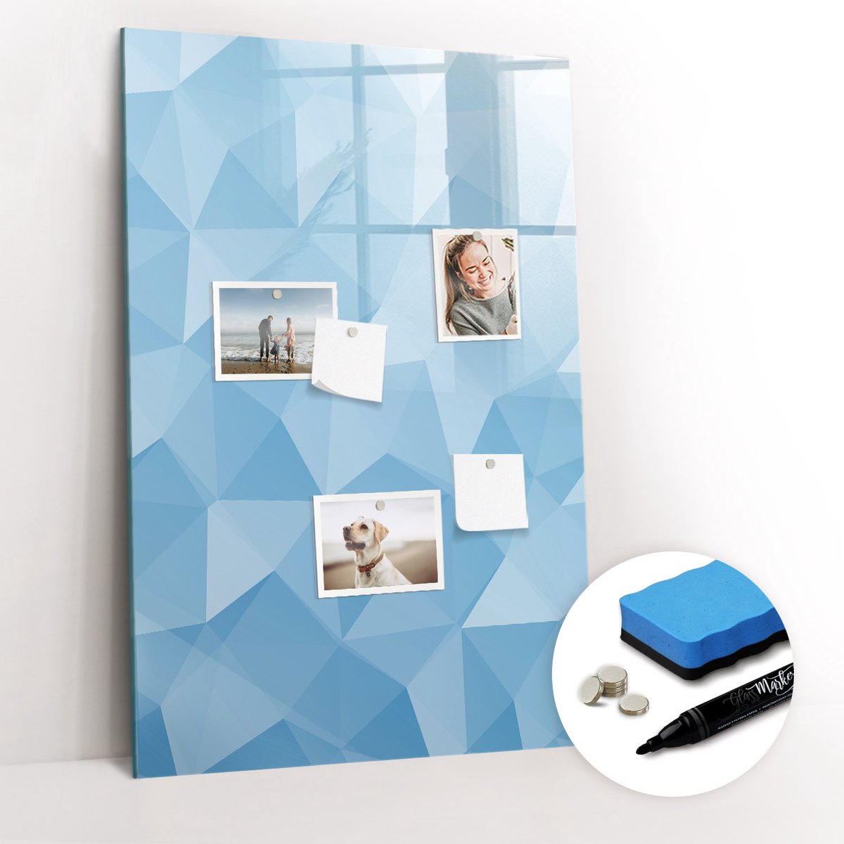 Tulup Whitebord - Abstracte donkere driehoeken - 60 x 90 cm - Blauw Magnetisch Bord - Gratis 5 Sterke Magneten + Whiteboard Marker & Wisser - Wanddecoratie Kantoor - Magnetisch Bord Kind - Productiviteit Tools